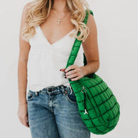 Pretty Simple Carmen Quilted Hobo Tote Bag in emerald - women's bag - detail view