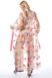 Aratta - Blossom Duster Beaded Floral Mesh Coat Robe