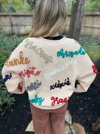 QUEEN OF SPARKLES Thanks Glitter Script Cardigan in beige multi - women's cardigan - view 5