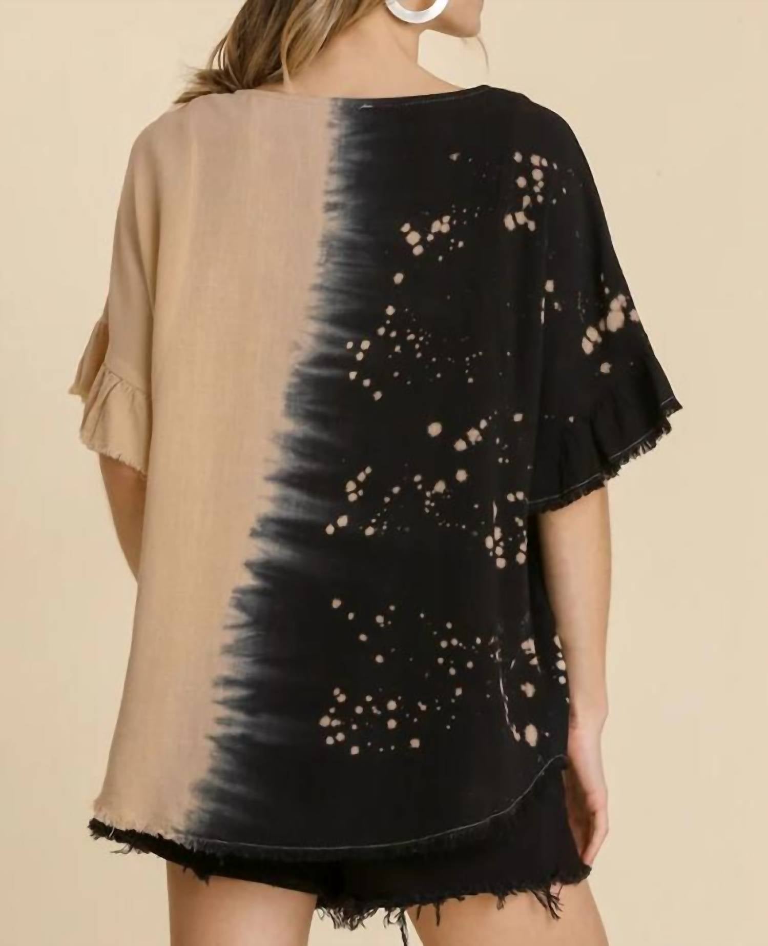 Umgee - Dip Dye Ruffle Sleeve Top