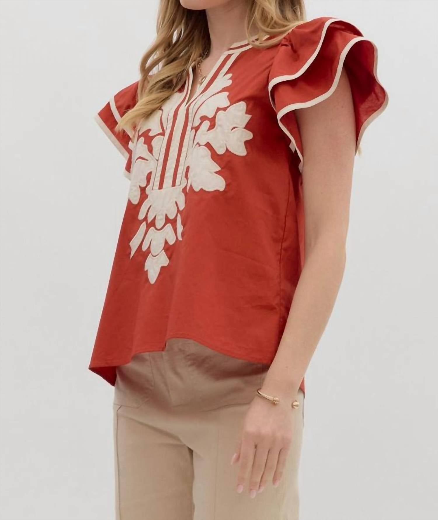 entro Drama in the Details Top in the details top in cinnamon - women's blouse - alternate view