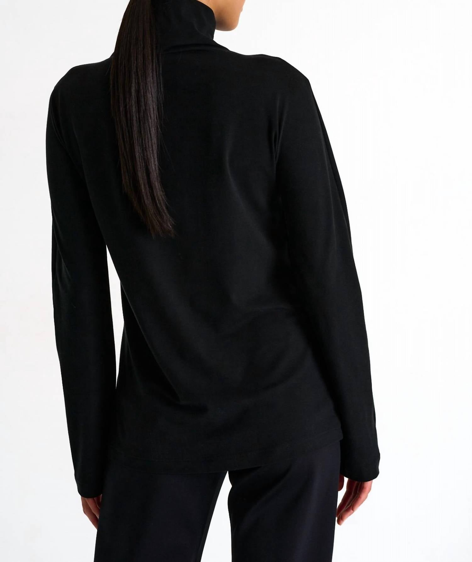 SHAN Classic Turtleneck Top in caviar 1 - women's long sleeve top - detail view