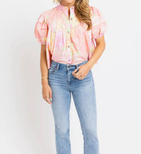 Karlie - Big Floral Pastel Pleat Sleeve Top