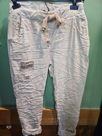 Made In Italy - Women's Embroidered Italian Crinkle Joggers