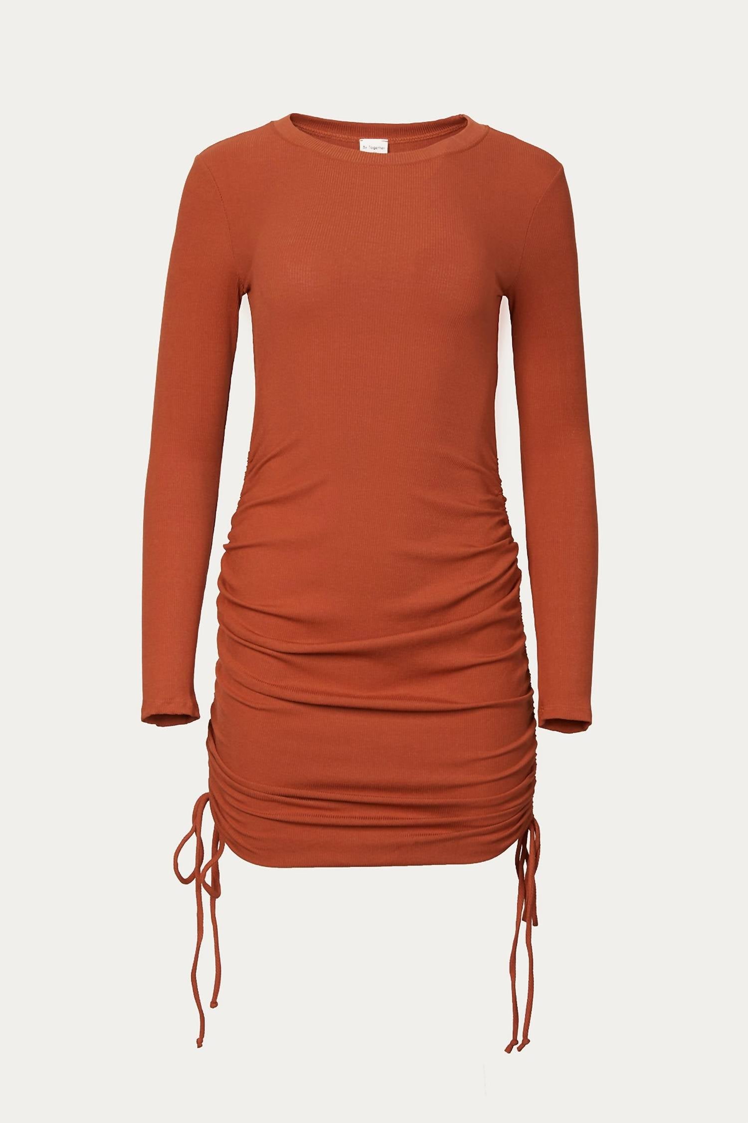 RUCHED RIBBED STRETCH-MODAL MINI DRESS