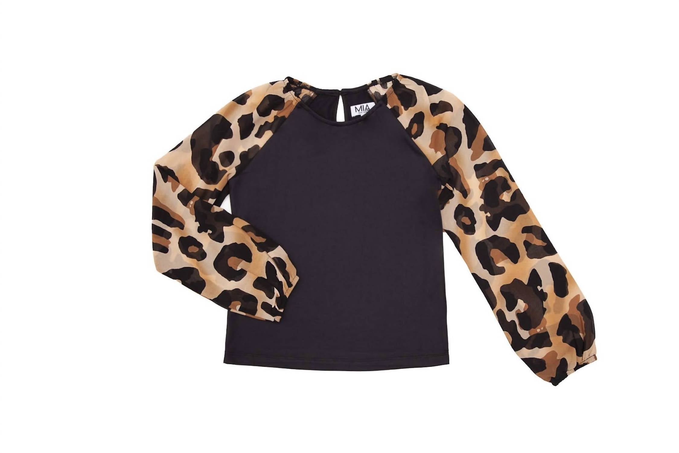 Mia - Girls' Leopard Chiffon Sleeve Top