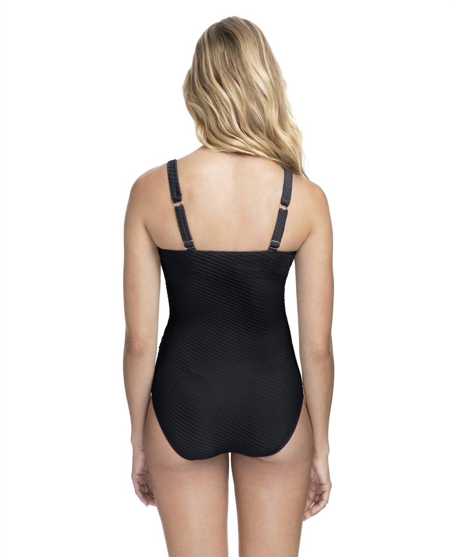 Profile By Gottex - Textured Scoop Neck Shirred Underwire One Piece Swimsuit