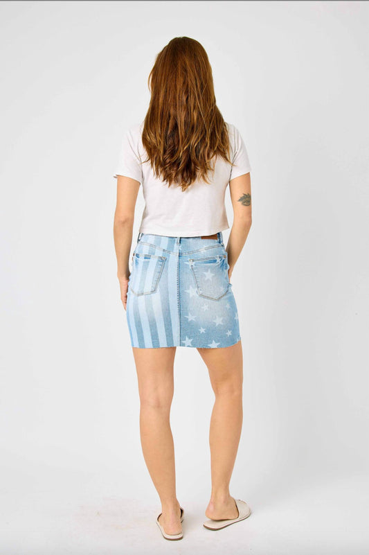 Judy Blue - Star & Stripe High Waist Bleached Skirt