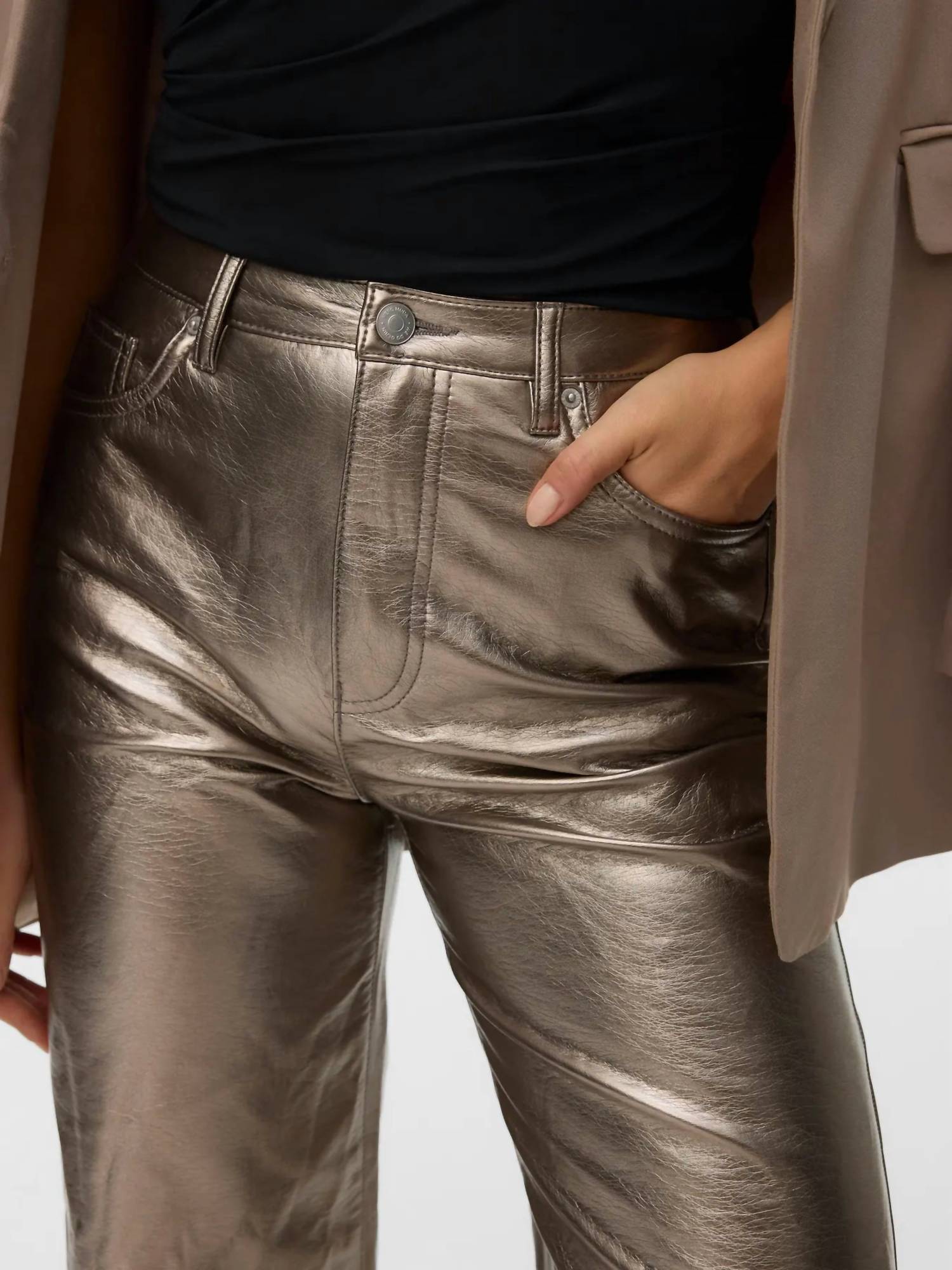 VERO MODA Tessa Coated Wide-leg Jeans in greige - women's jeans - alternate view