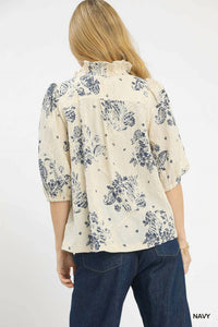Umgee - Floral Embroidered Blouse With Ruffle Trim