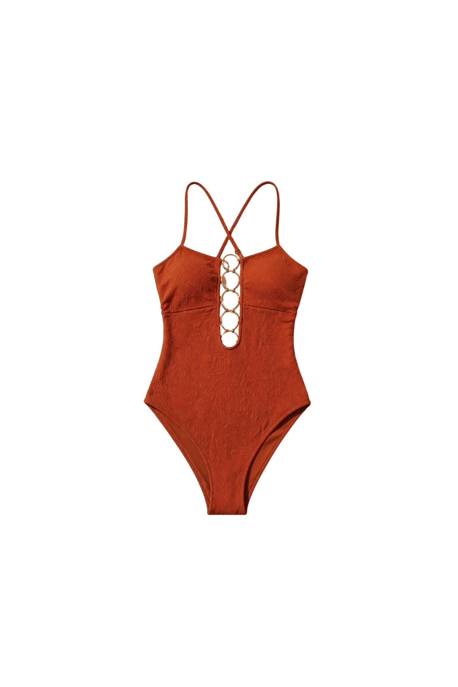Luli Fama Bamboo Sands Halter Ring One Piece in terracota - women's swimwear - view 5