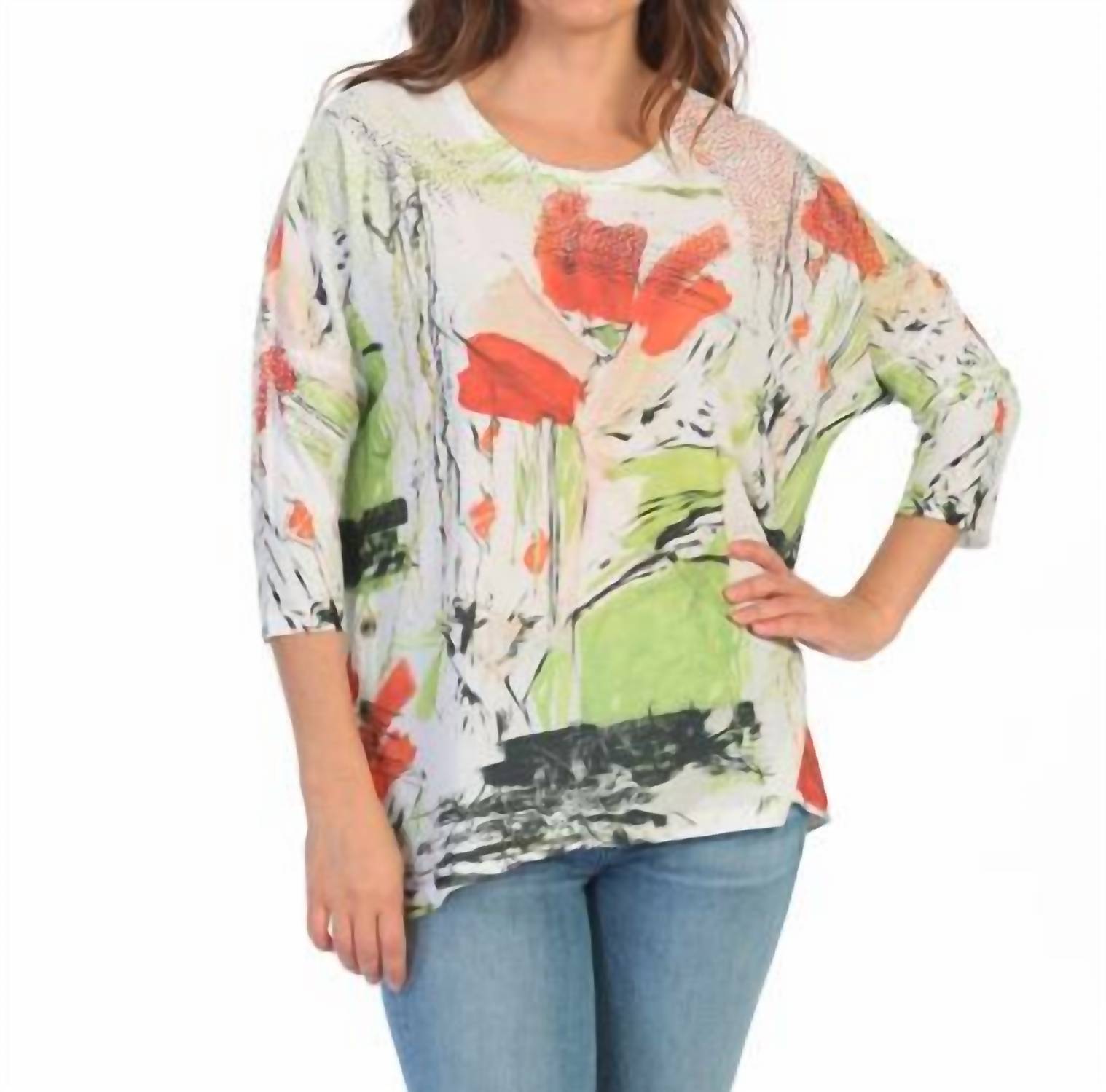 Jess & Jane - Celine Button Accent Side Slit Top