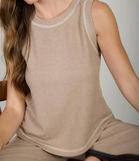 Blu Pepper - Back Button Detail Sleeveless Ribbed Top And Drawstring Lounge Set