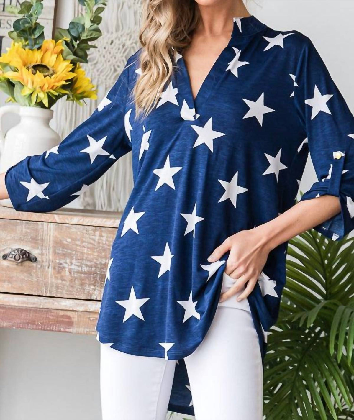 Heimish Usa - Roll Up Button Sleeve Top