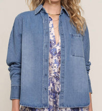 heartloom Suzanne Button Down Shacket in ocean - women's shirt