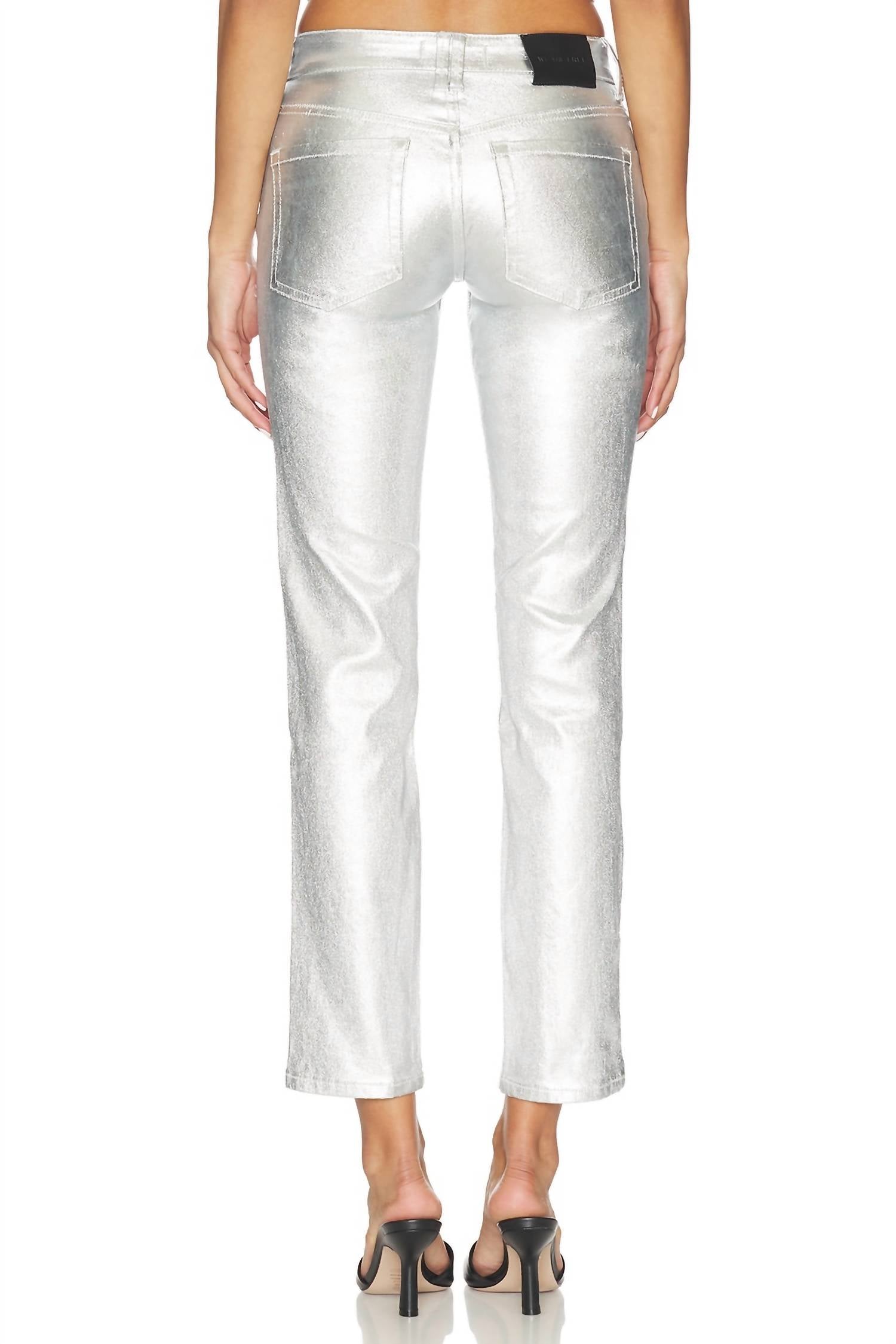 Free People Oracle Metallic Low-rise Slim Straight Jeans in divine 1 - women's jeans - view 4