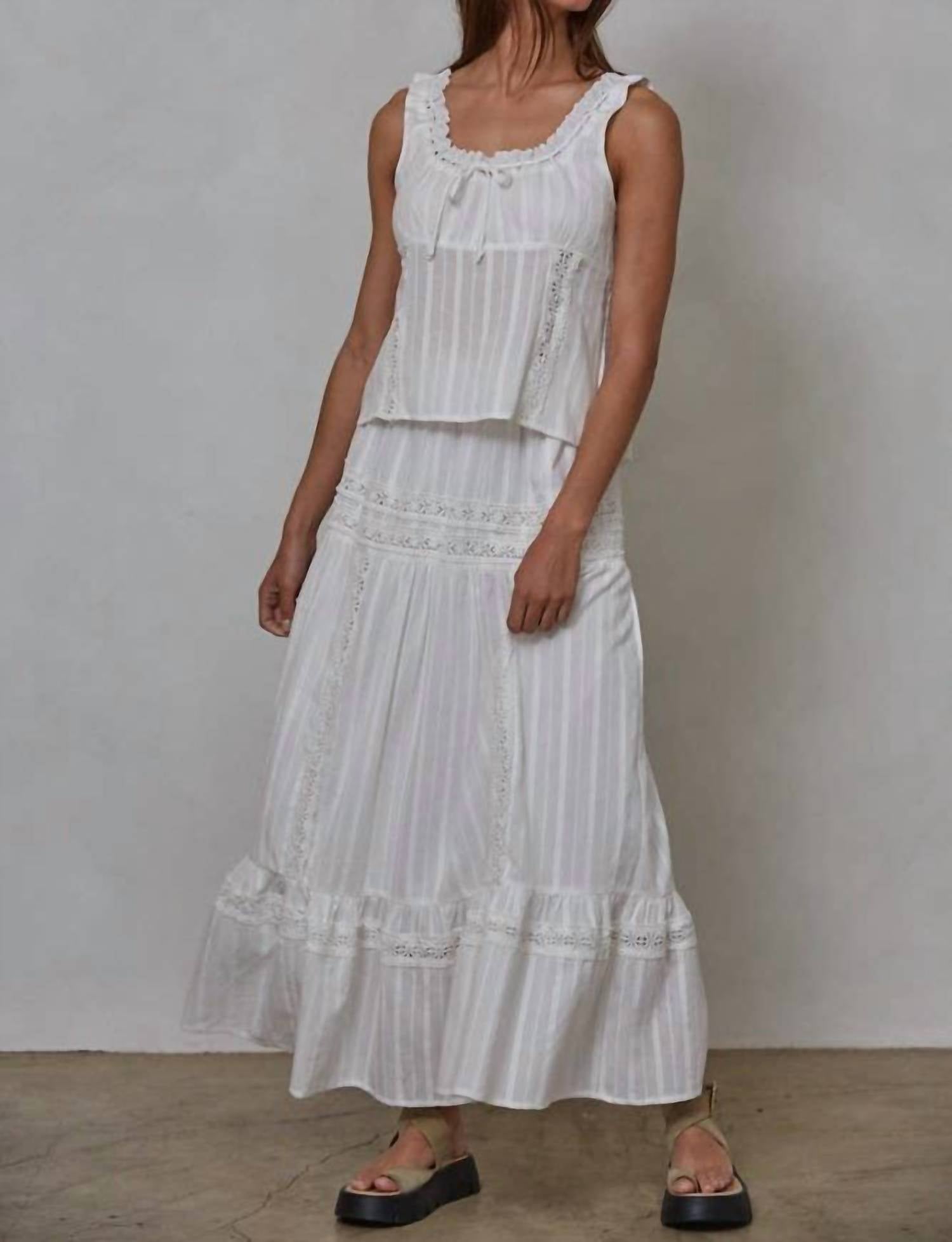 By Together - Woven Cotton Lace Detail Flare Midi Skirt