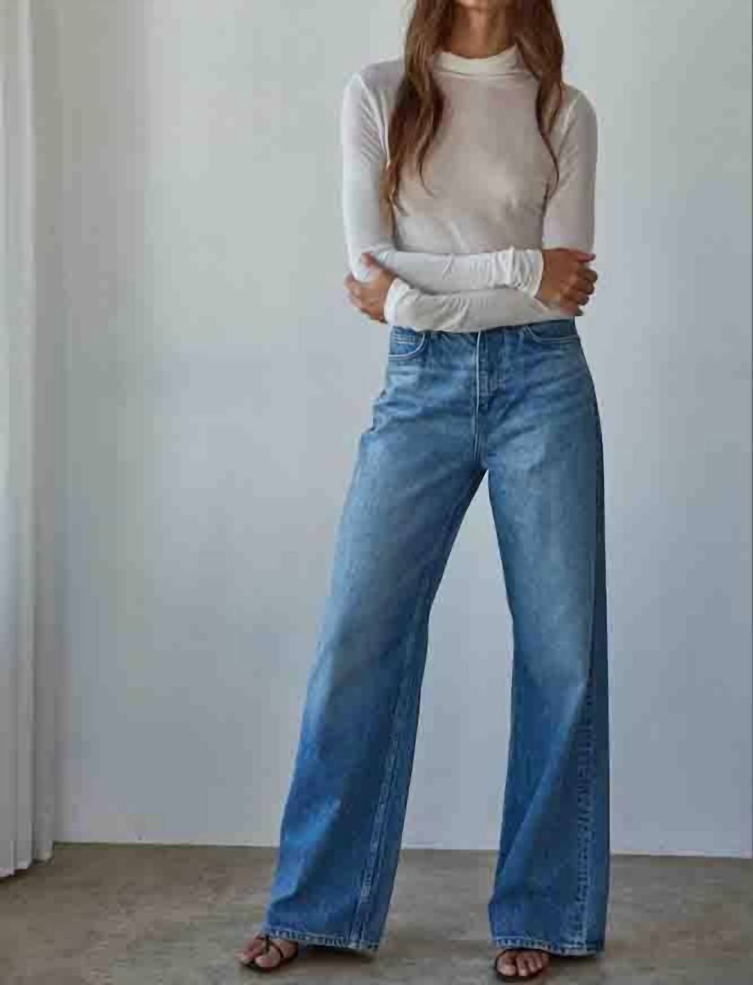By Together Tencel Jersey Turtleneck Sheer Top in white - women's long sleeve top - alternate view
