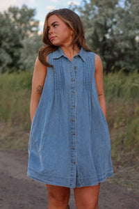 Hem & Thread - Noemi Sleeveless Button-down Denim Mini Dress