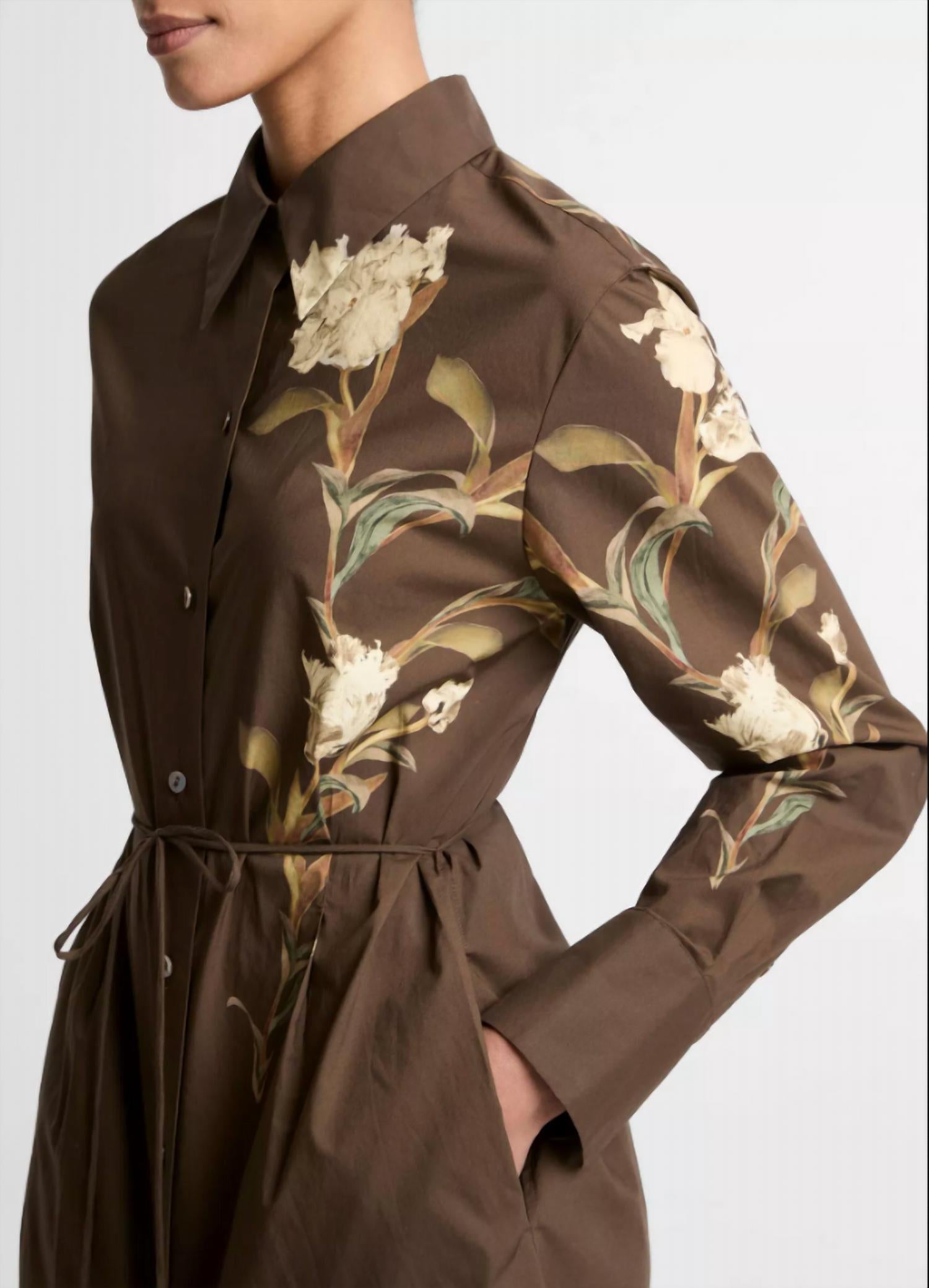 Vince Placed Cream Iris Shirt Dress in bark - women's dress - detail view