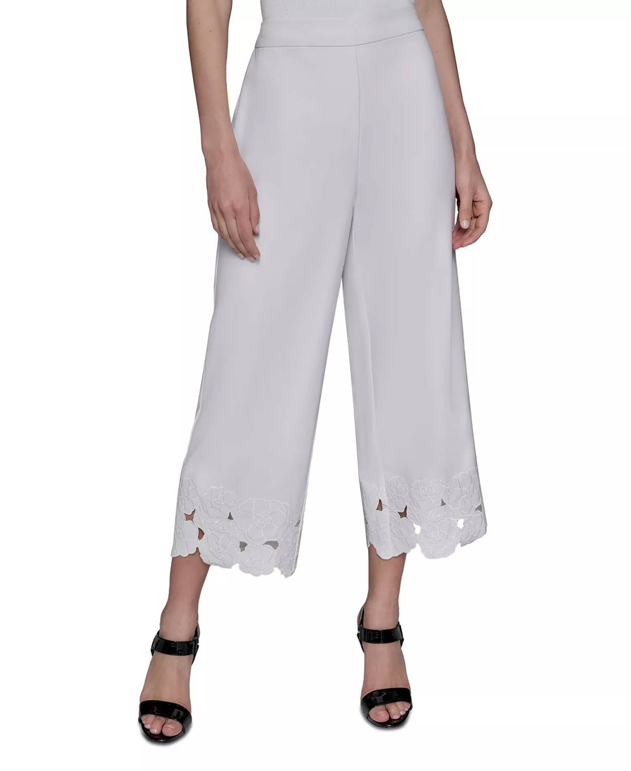 KARL LAGERFELD Floral-hem Pull-on Pants in soft white - women's pants