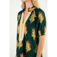 THML Floral Print V-neck Striped Detail Dress in green - women's dress - view 4