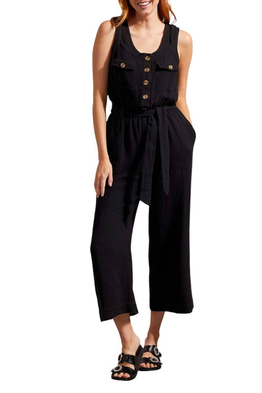 Tribal - Jumpsuit With Sash and Pockets Button Front