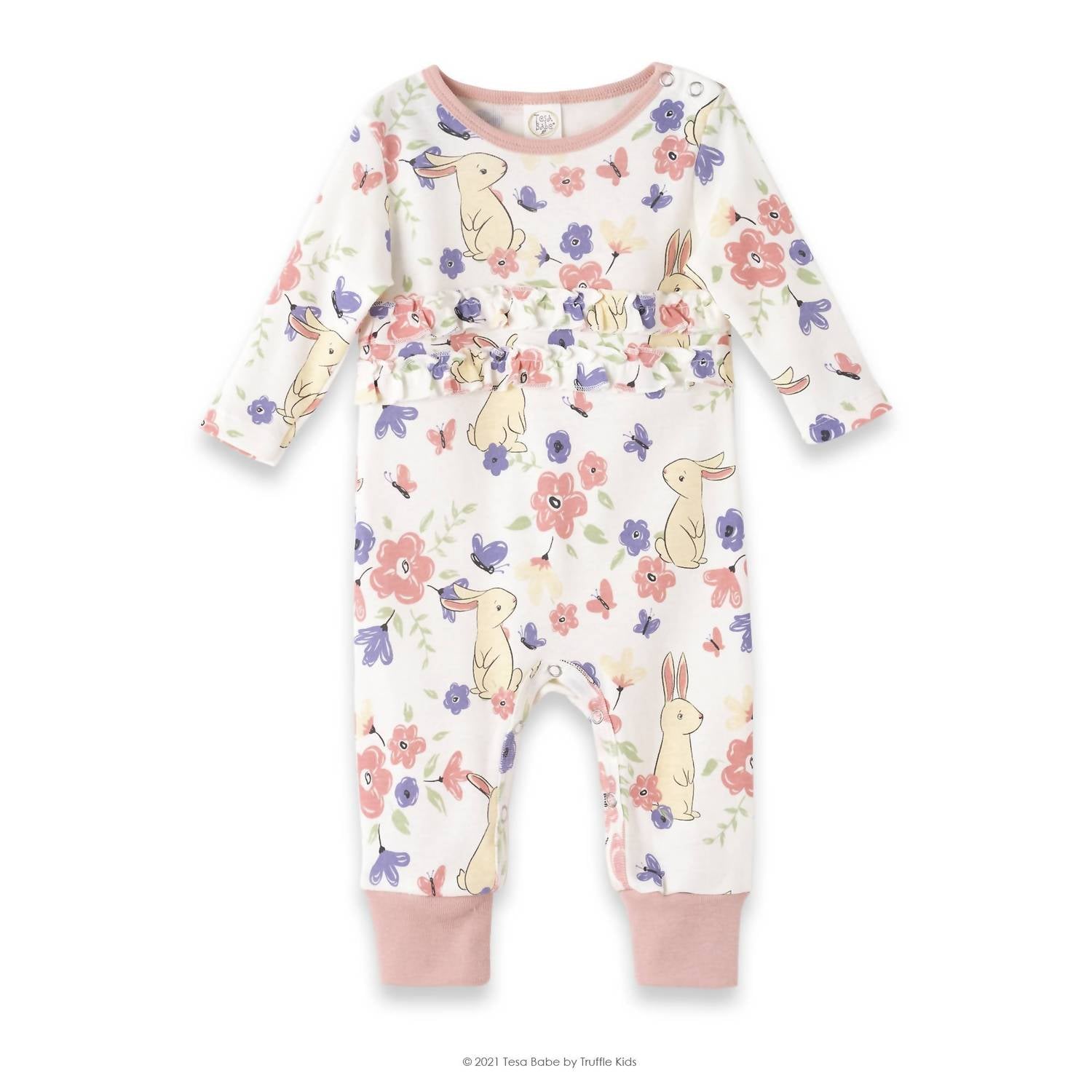 Tesa Babe - "Bunny Garden" Ruffle Romper for Newborns and Baby Girls