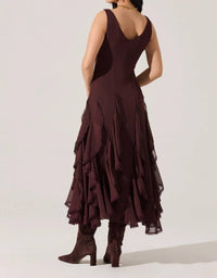 Astr - Philomene V-neck Ruffle Trim Dress