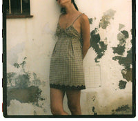 Ciao Ciao Vacation Tartan Babydoll Dress in brown - women's dress - detail view