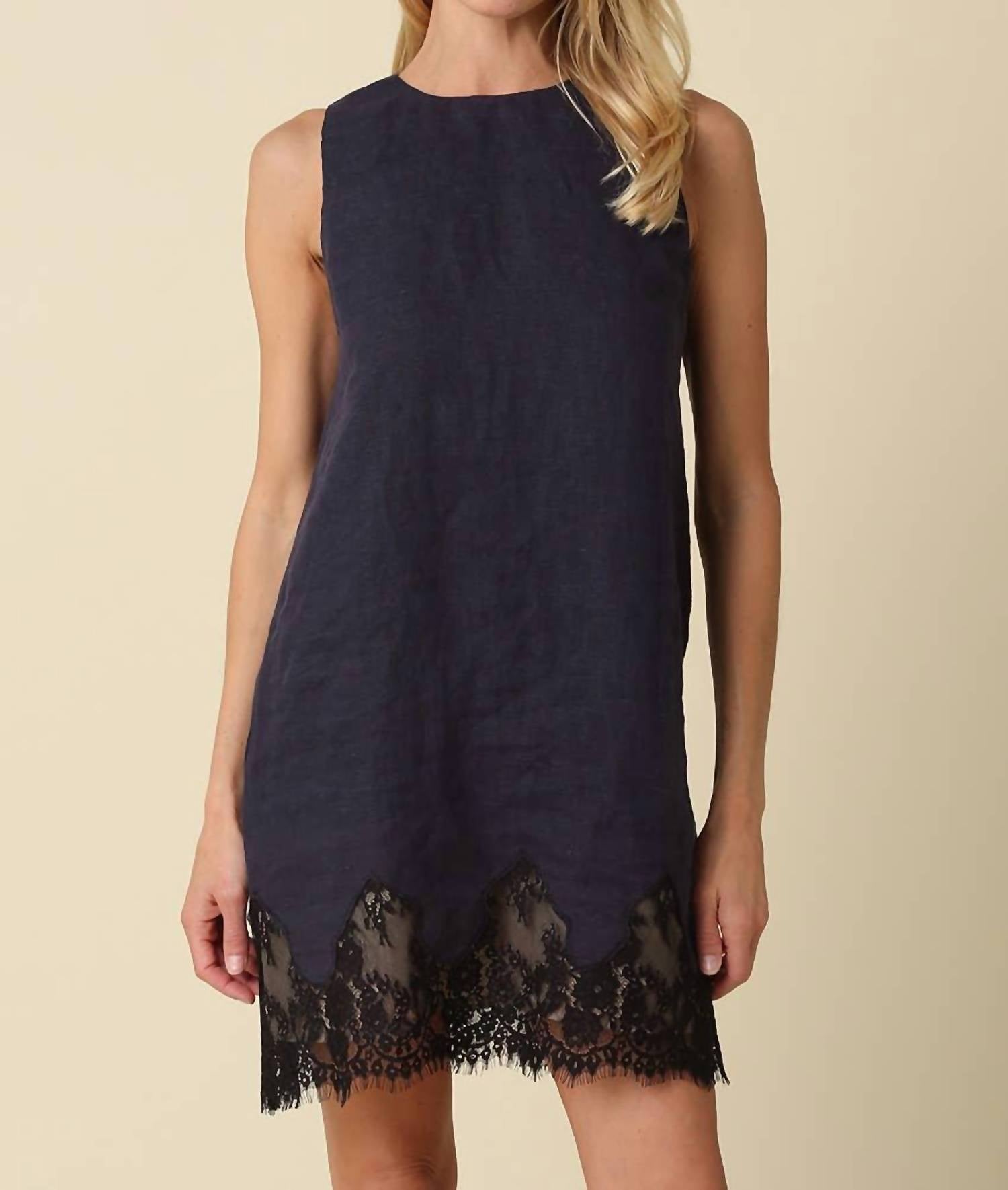 Olivaceous - Joey Lace Hem Linen Mini Dress