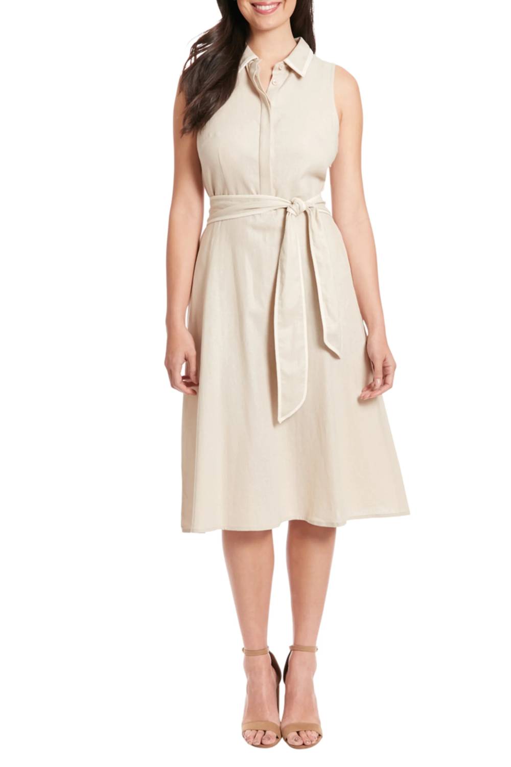 London Times - Sleeveless A-Line Belted Dress