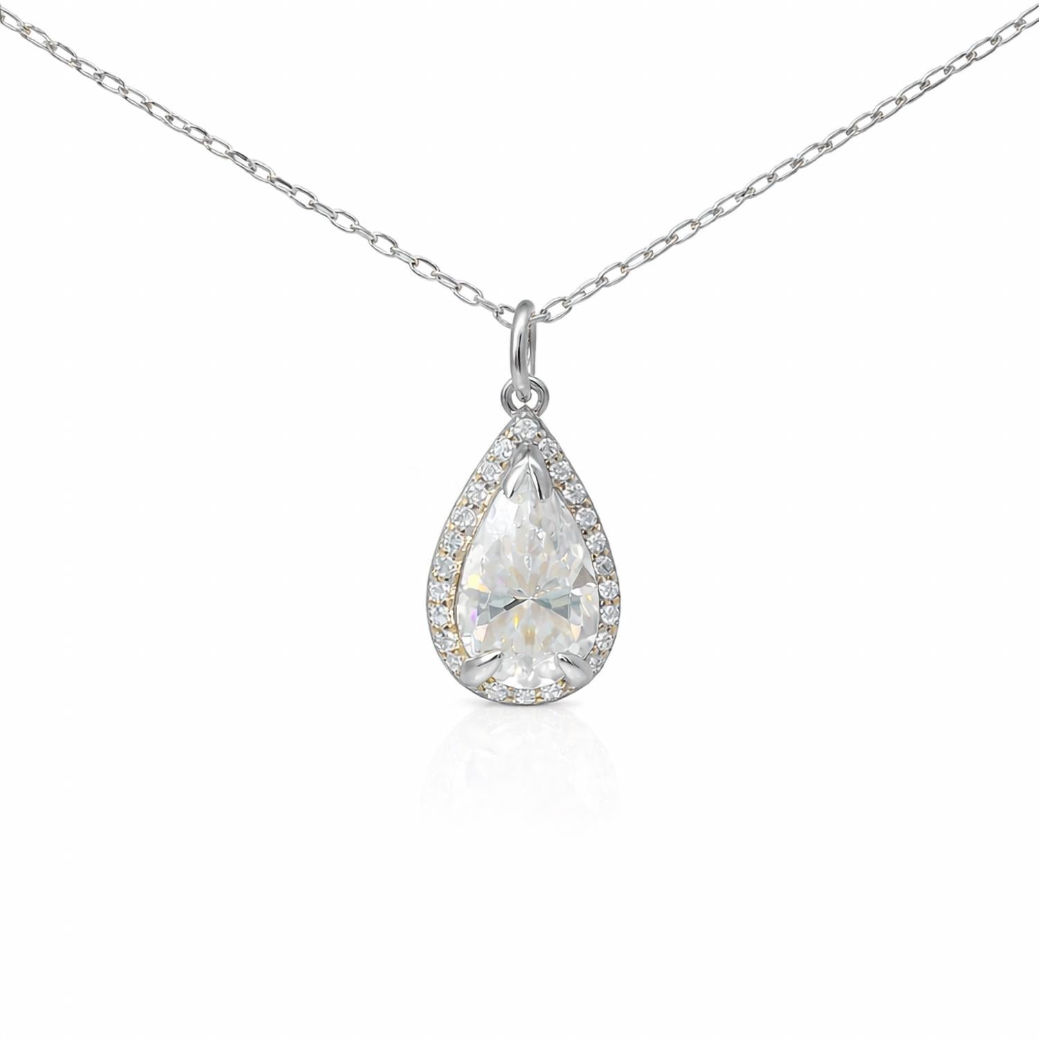 Allyanna Gifts Women's Moissanite Pear Shape Halo Necklace in silver - women's jewelry
