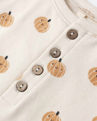 Quincy Mae Kid's Relaxed Fleece Jumpsuit in smiley pumpkins - kids' item - alternate view
