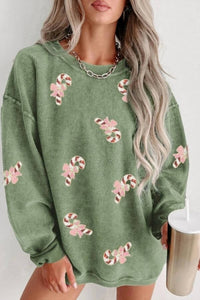 Thomas & Co - Candy Cane Sequin Ribbed Sweatshirt