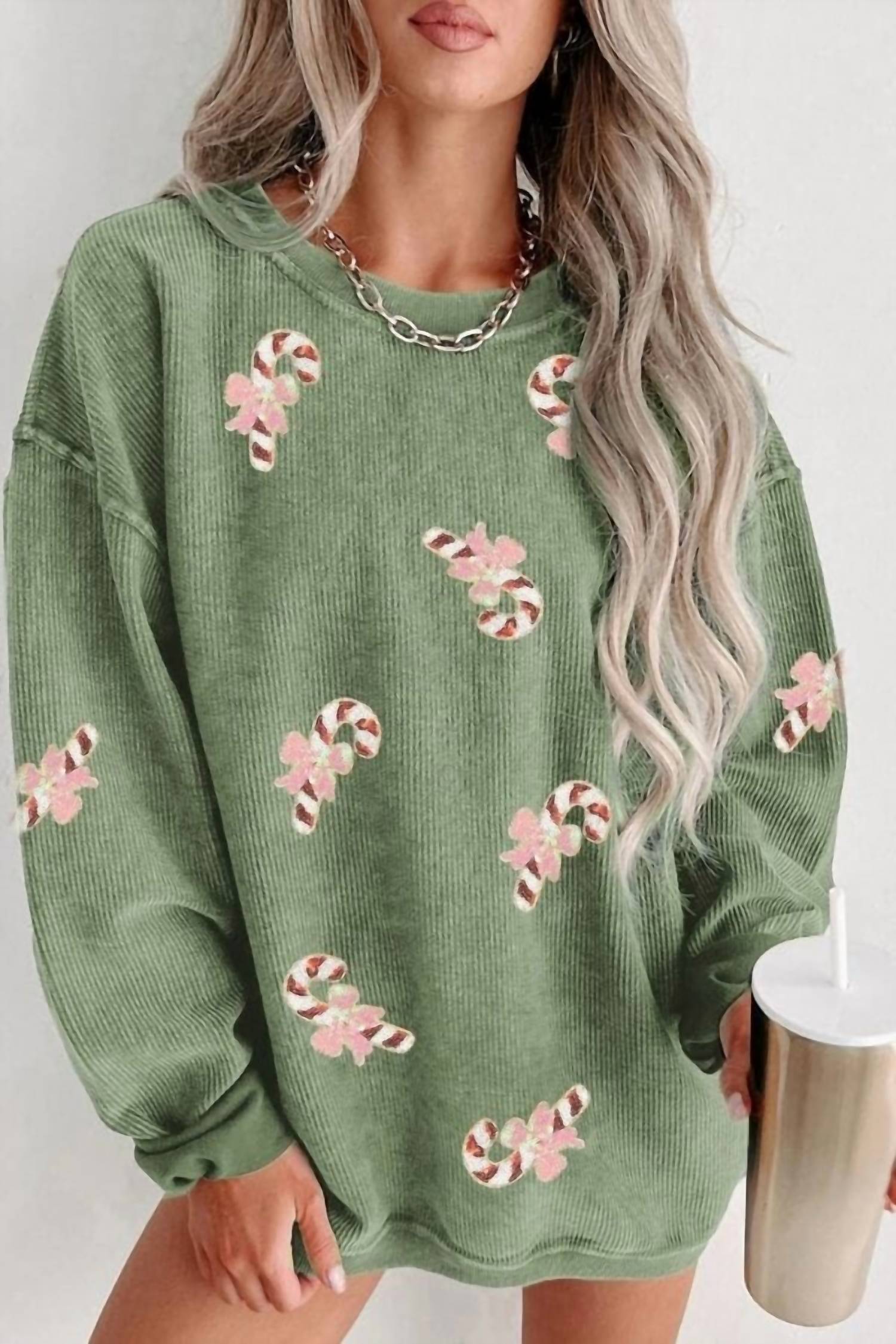 Thomas & Co - Candy Cane Sequin Ribbed Sweatshirt