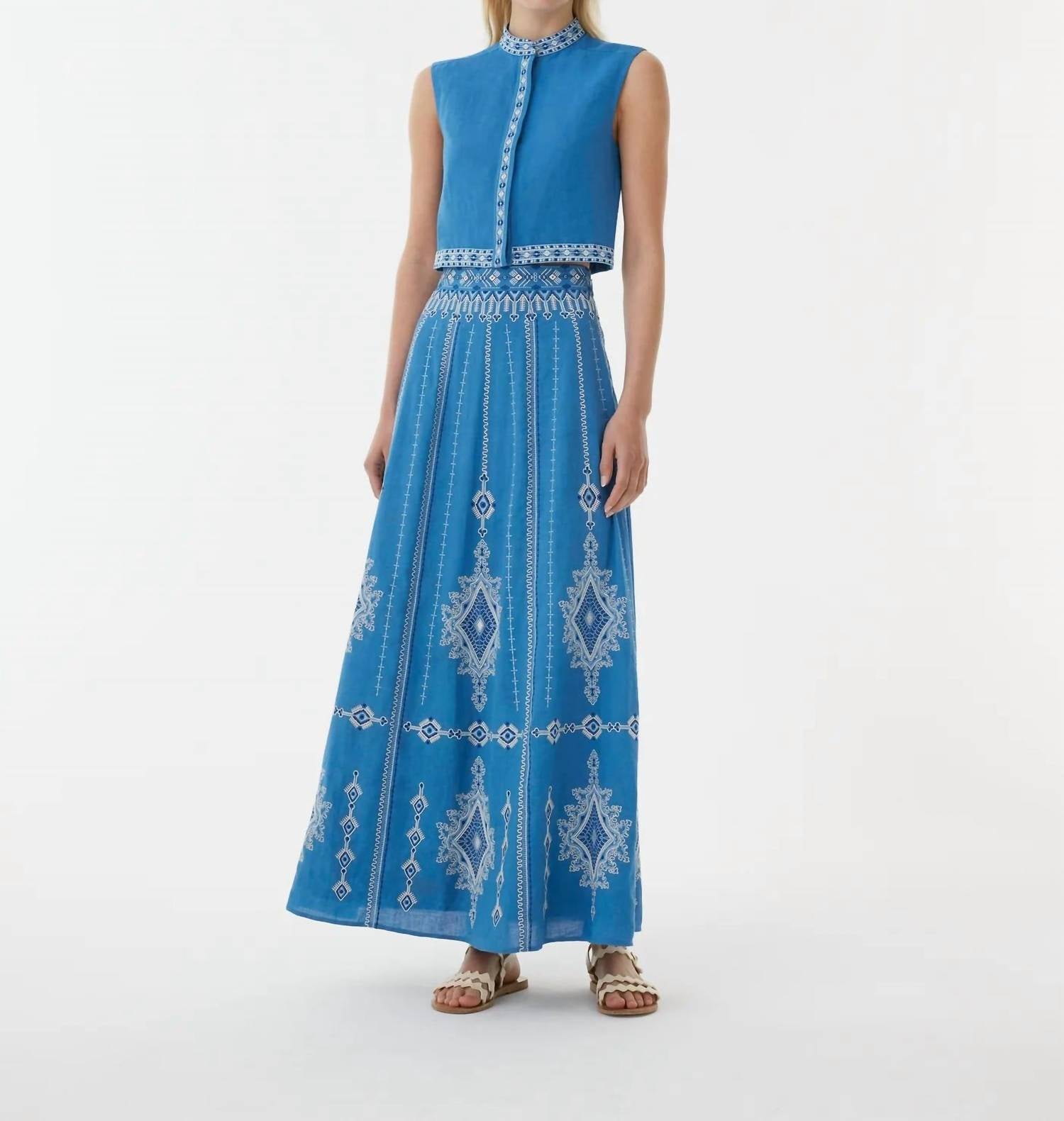 Emporio Sirenuse - Camille Astragal Embroidered Maxi Skirt