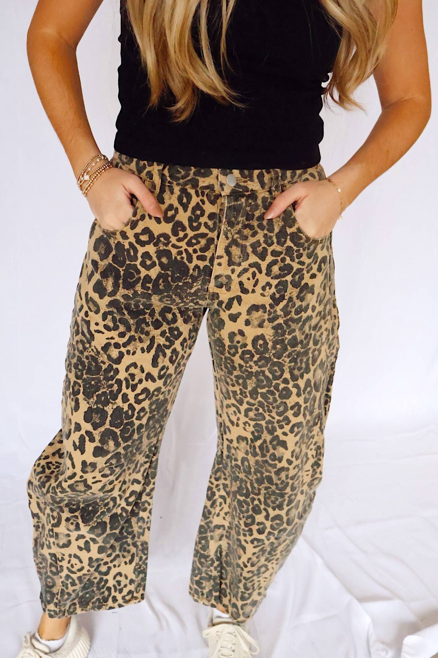 So Me - Animal Print Barrel Jeans