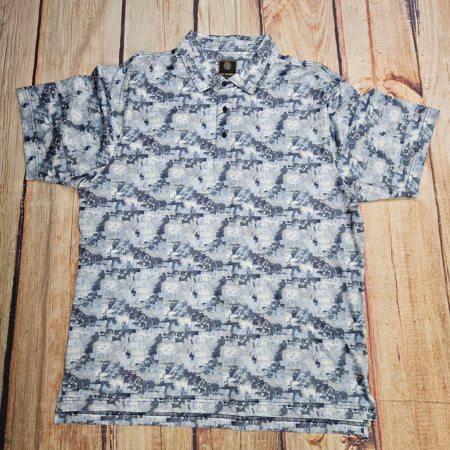 F/X Fusion Men's Muted Floral Print Polo in blue - men's shirt