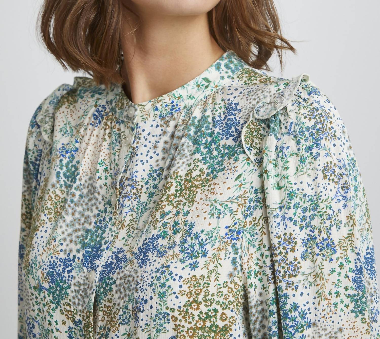 Fransa - Mandarin Collar Floral 3/4 Sleeve Blouse