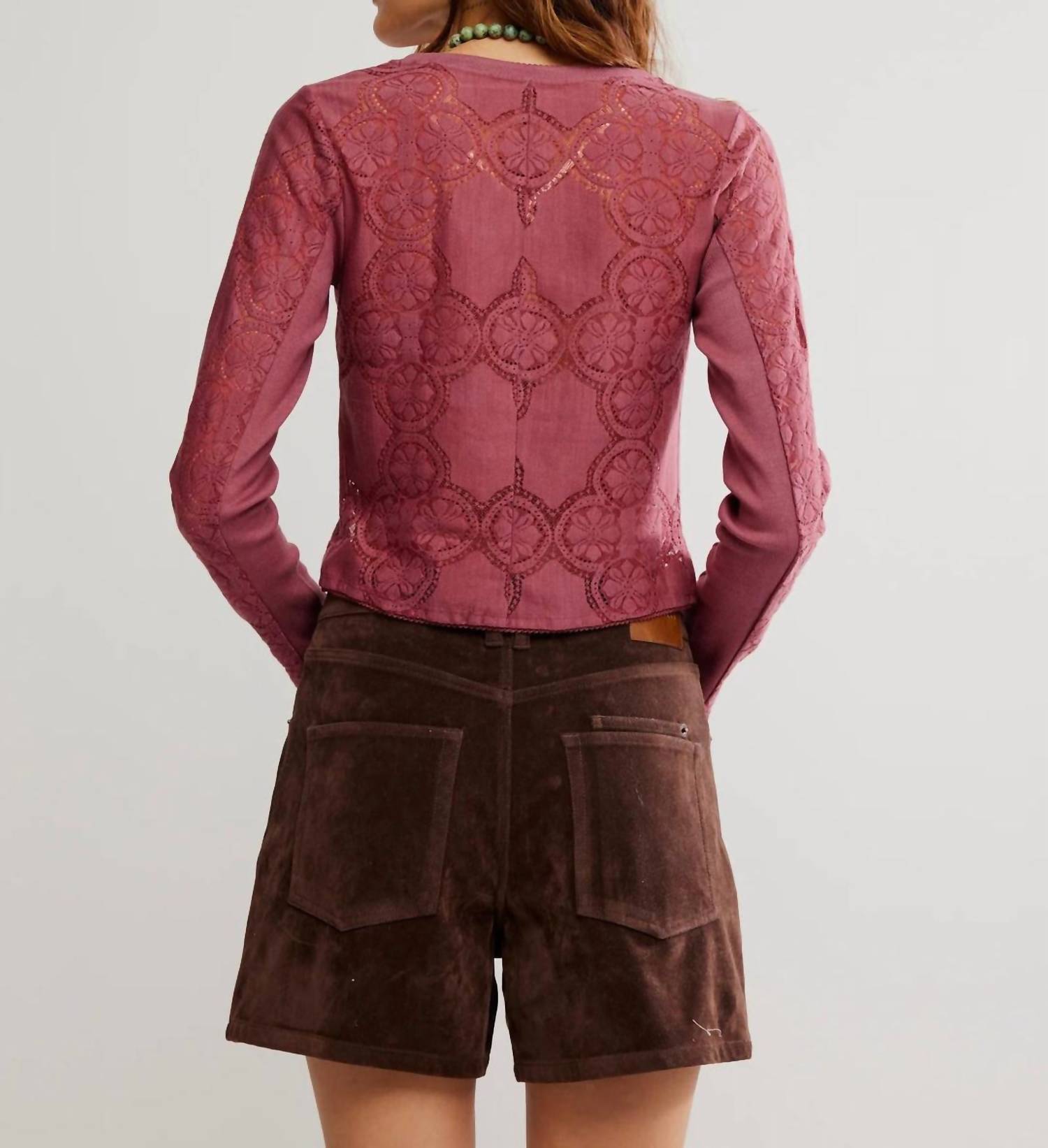 Free People Jae Sheer Lace Knit Top in crushed berry - women's blouse - alternate view