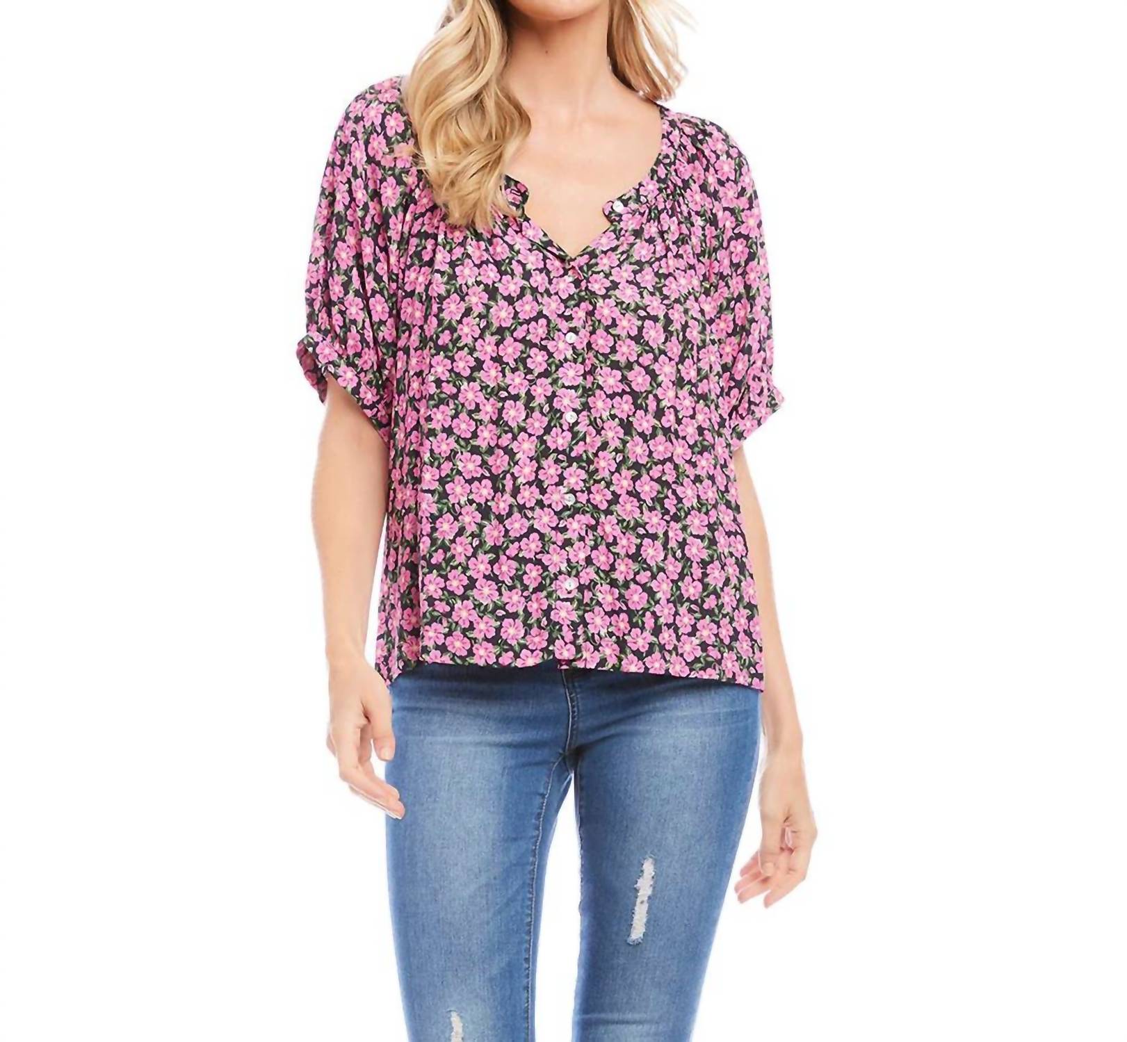 Karen Kane - Fancee Floral Short Sleeve Peasant Top