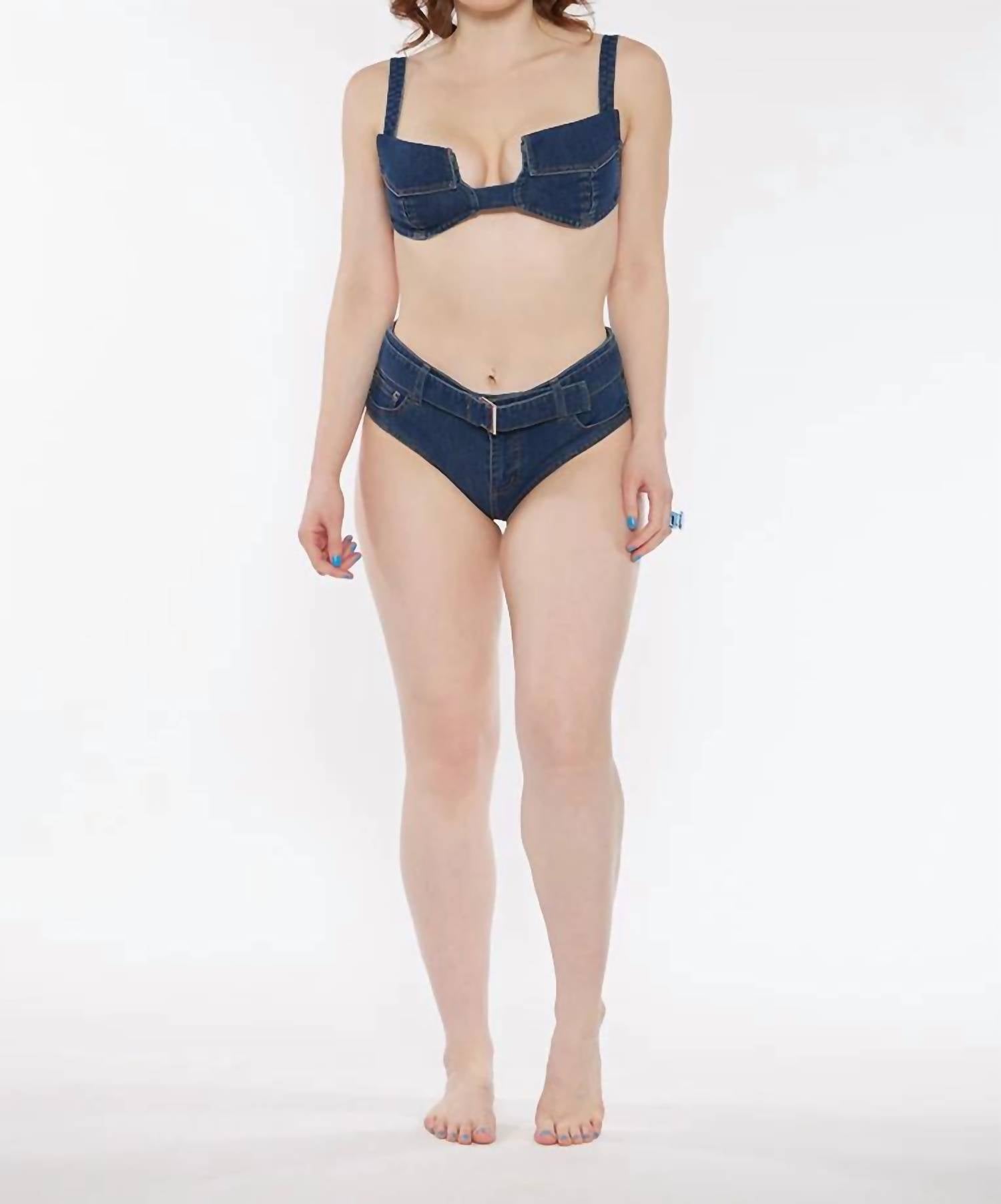 Circular Path - Pocket Denim Bikini Top