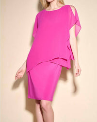 Joseph Ribkoff - Embellished Chiffon Overlay Short Sleeve Sheath Dress