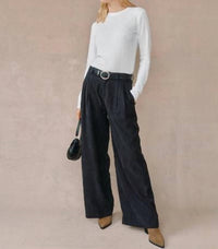 Bella Dahl Double Pleated Wide Leg High Waist Pants in black - women's pants - detail view