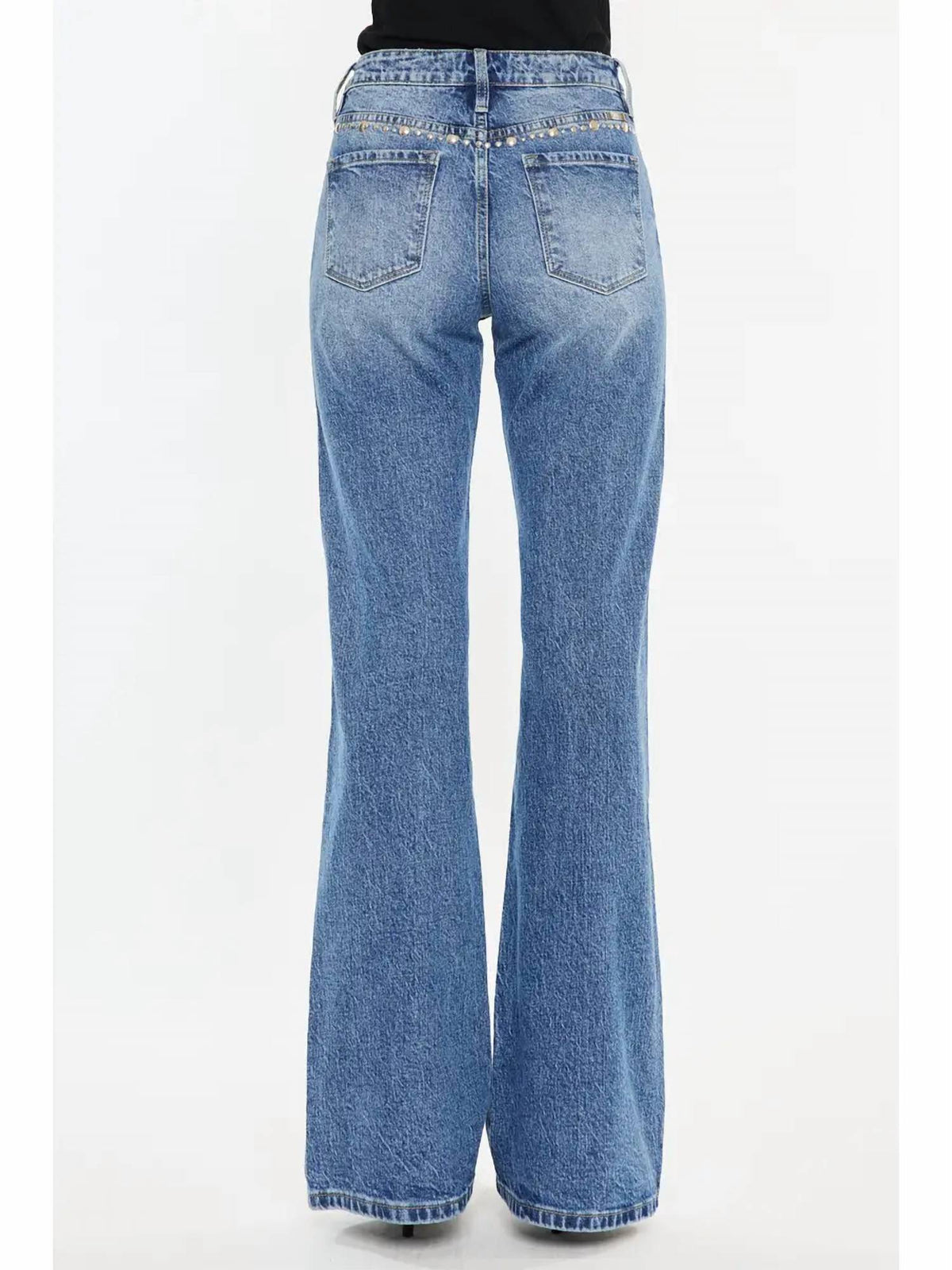 Kancan - High Rise Wide Flare Studded Jeans