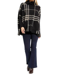 Joseph Ribkoff Plaid Turtleneck Tunic Top With Pockets in black oatmeal one - women's shirt - view 5