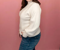 Apricot - Women's High Neck Cable Sweater