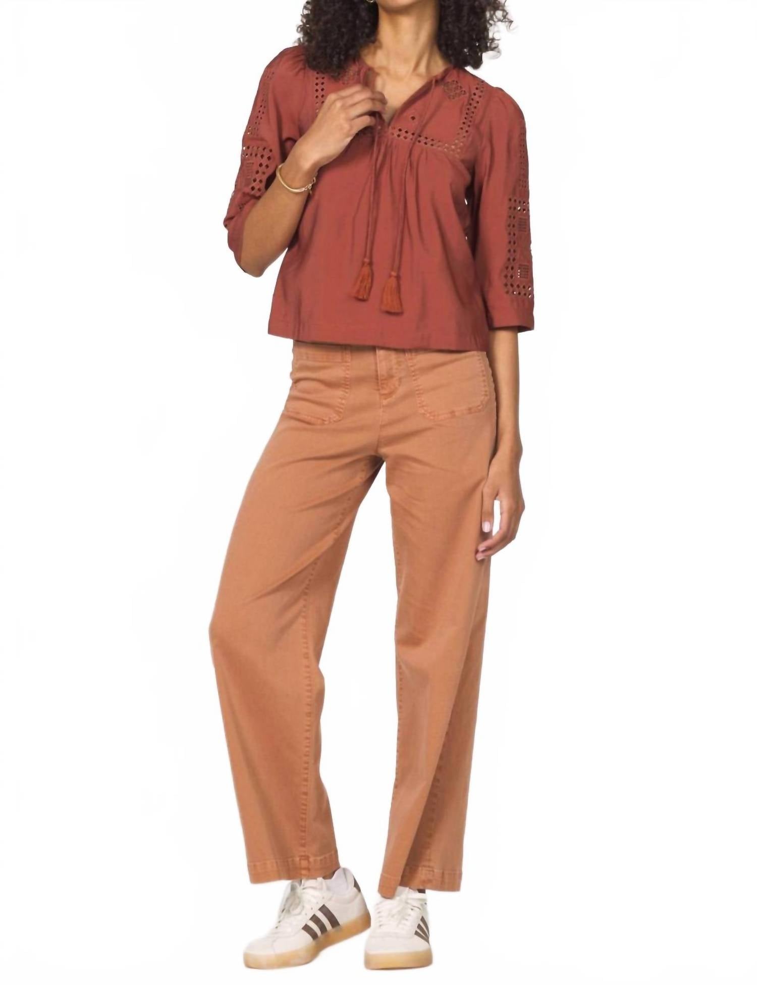 Another Love Samaya Embroidered Top in carmel 1 - women's blouse - view 4