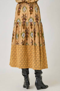 mystree Mixed Media Tiered Skirt in latte - women's skirt - alternate view